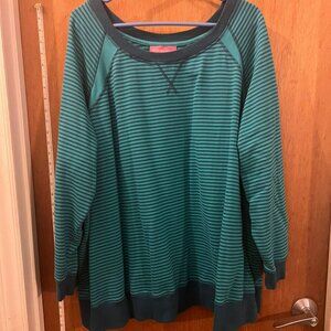 Size 3X(30/32W) - Woman Within - Teal Striped Long Sleeve Heavy Knit Pullover